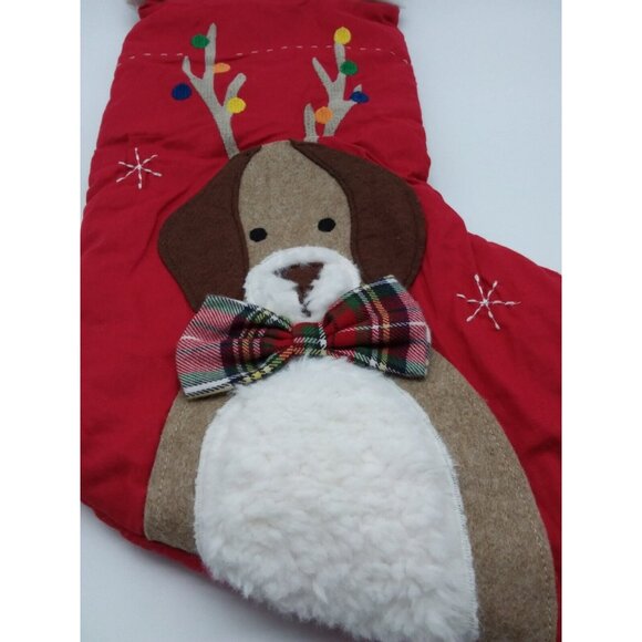 Pottery Barn Kids Coco Dog with Antlers Christmas Stocking Holiday Quilted Red - Picture 3 of 9